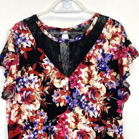 TORRID Dress Womans Plus Size 2X Floral Midi Studio Knit Stretch Asymmetrical - Picture 2 of 6